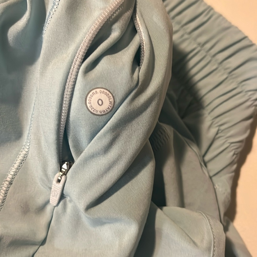 Lululemon, size 0, check that short, 5 inch inseam, good condition, light blue